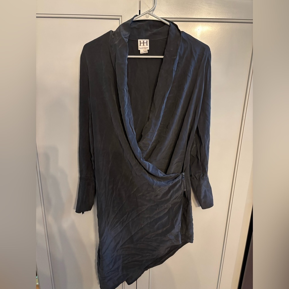 Haute Hippie Black Drape Mini Dress sz XS Silk